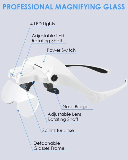 Arduino - Loupes lunettes LED 9892B2 & 9892TSC1 avec lentilles interchangeables pour réparations