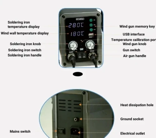 Station à Air chaud KADA 8586D 2-en-1 Air chaud + Fer à souder