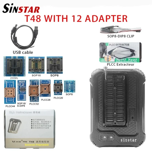 Programmateur universel XGecu T48 avec 17 adaptateurs USB