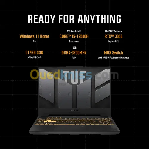 ASUS TUF GAMING F15 INTEL I5-12500H 16GB RAM DDR4 512SSD RTX 3050 4GB 15.6 FULL HD 144HZ 