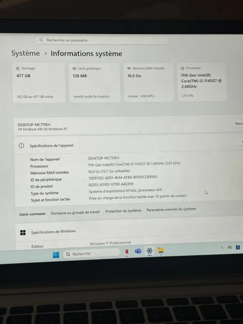 Hp elitebook I5 11ème génération 