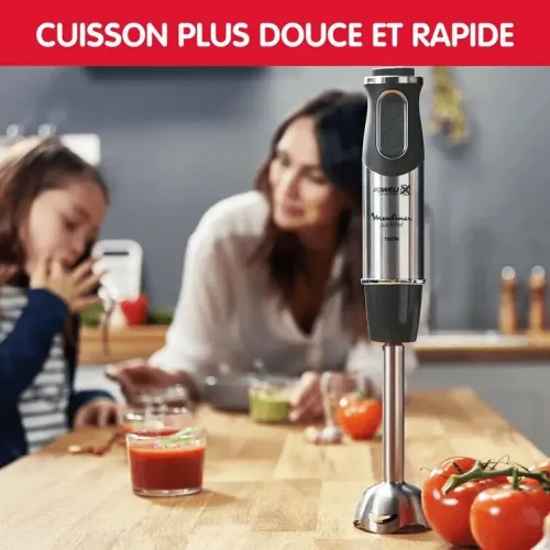 Bras Mixeur 3en1 Plongeant Moulinex QuickChef 1000W 10 Vitesses avec Hachoir et Verre doseur INOX