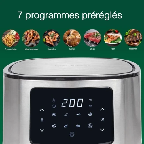 Friteuse Air fryer Proficook Inox 5.5L 1400W à air Écran Tactile - 7 Programmes - مقلاة هوائية