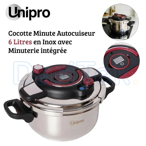Cocotte Minute Autocuiseur UniPro Inox 6 Litres Avec Minuterie - Compatible Tous Feux avec Ouverture Facile - UP-CM6G