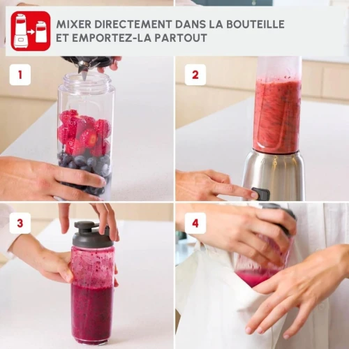 Blender Mixeur Électrique Moulinex 600mL 300W 1 Vitesse Avec 2 Bouteilles À Emporter - Mix and Move