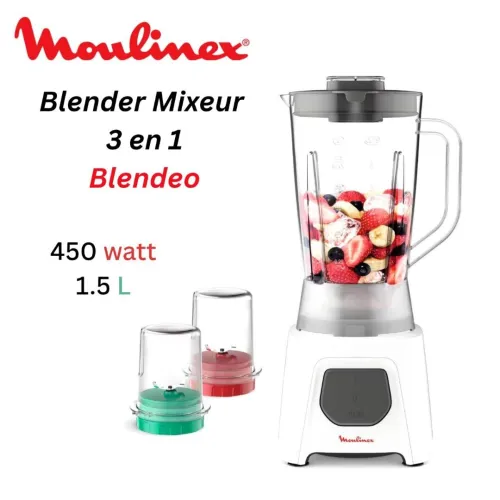 Blender Mixeur Moulinex Blendeo 450W 1.5L Avec 02 Moulins Fonction Ice Crush - خلاط كهربائي مولينكس