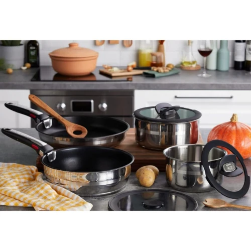 Batterie De Cuisine Tefal Set 9 pièces - 2 poignée amovible Poêle et Casseroles Antiadhésives INOX