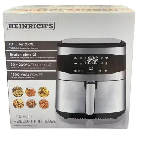 Friteuse Air Fryer Sans Huile 8L 1800W 8 Programmes Heinrich - مقلاة هوائية