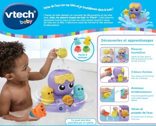 VTech Julie Ma Pieuvre Toupie de Bain - Jouet Amusant Forme Pieuvre pour enfants - Cadeau Ideale