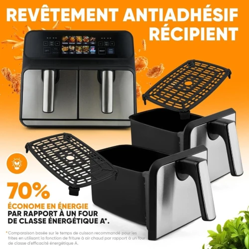 Friteuse Air Fryer sans huile 8L 2200W Double Tiroirs Avec Minuterie Proficook - مقلاة هوائية