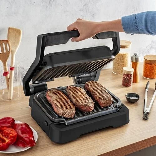 Panineuse Grill À Viande Électrique Tefal 2En1 - 2100W Ouverture 180 avec 09 Programmes et Système de Cuisson Automatique - OptiGrill GC772810