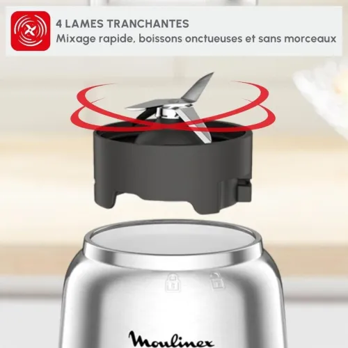 Blender Mixeur Électrique Moulinex 600mL 300W 1 Vitesse Avec 2 Bouteilles À Emporter - Mix and Move