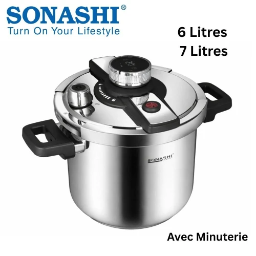 Cocotte Minute Autocuiseur Sonashi Inox 6 - 7 Litres avec Minuterie - Compatible Tous Feux - طنجرة ضغط