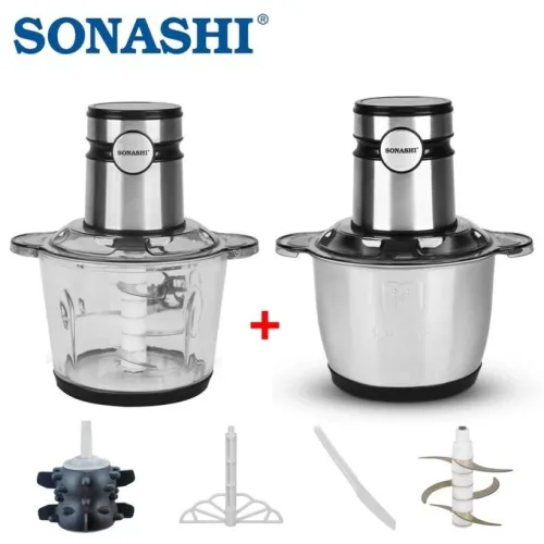 Hachoir Electrique Tactile SONASHI 2En1 - Verre Inox 6 Lames 3L 400W Avec Eplucheur d'Ail Et Batteur