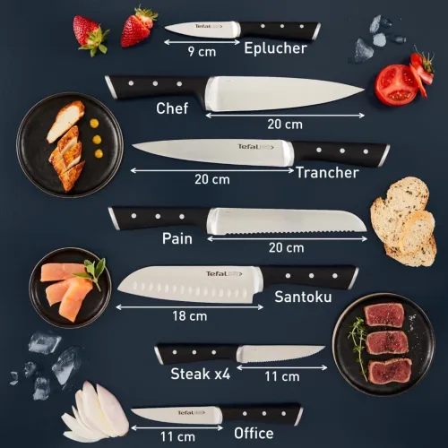 Bloc de Couteaux de Cuisine Tefal 11 Pièces avec Bloc en Bois et Lames en Inox Allemand Ultra Tranchant - Ice Force K232SA14