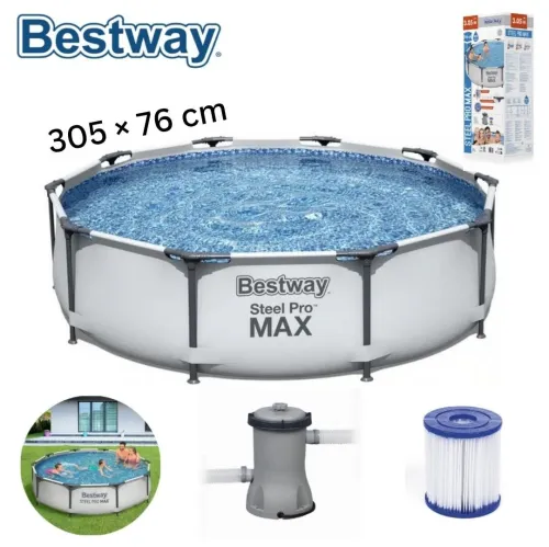 Piscine Hors Sol Ronde 305 x 76 cm Avec Pompe de Filtration et Cartouche Steel Pro Max - Bestway