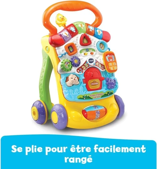 VTech Super Trotteur Parlant 2En1 pour Bébé Pliable Orange - Version FR - Cadeau Bébé