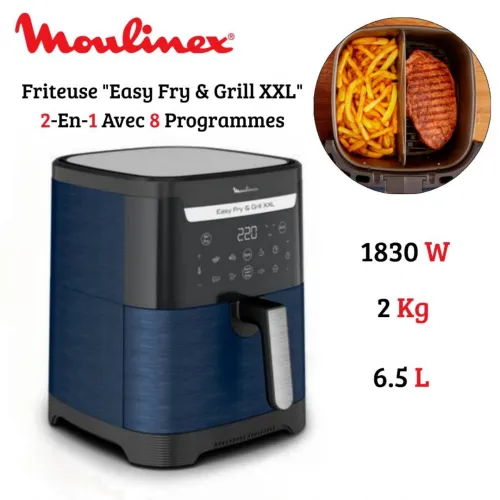 Friteuse Air Fryer Grill Moulinex sans huile 6.5L 1830W - 8 Programmes - Easy Fry & Grill - قلاية