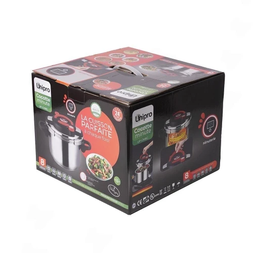 Cocotte Minute Autocuiseur UniPro Inox 8 Litres Avec Minuterie - Compatible Tous Feux avec Ouverture Facile - UP-CM8G