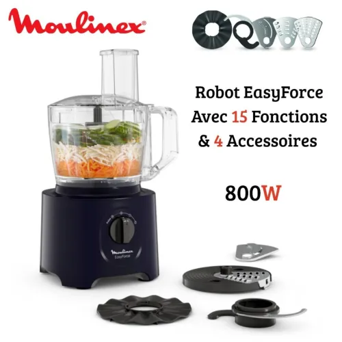 Robot Multifonction Moulinex EasyForce 800W 2.4L Avec 15 Fonctions et 4 Accessoires