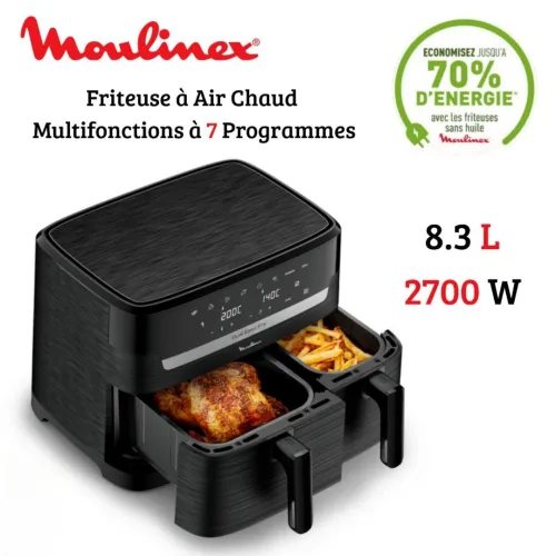 Friteuse Air Fryer Moulinex Double Tiroirs 8.3 L 2700 W À Air Chaud - 7 Programmes Tactile - قلاية
