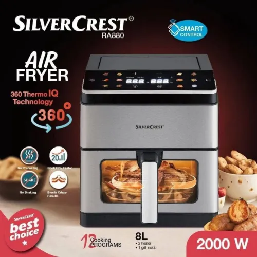 Friteuse Airfryer SilverCrest Double Résistances à air 8L 2000W Tactile avec Fenêtre 12 Programmes