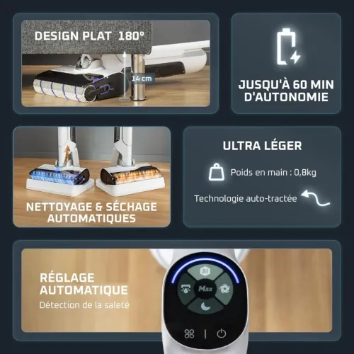 Aspirateur Balai Laveur Rowenta Sans Fil - Sec Humide Auto-Nettoyage et séchage X-Clean10 - GZ7035WO
