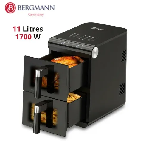 Friteuse Air Fryer Sans Huile Bergmann 11L 1700W Double Bac Vertical Avec Fenêtre - BAF 7004 - مقلاة هوائية