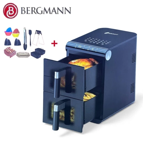 Friteuse Air Fryer Sans Huile Bergmann 11L 1700W Double Bac Vertical Avec Fenêtre - BAF 7004 - مقلاة هوائية
