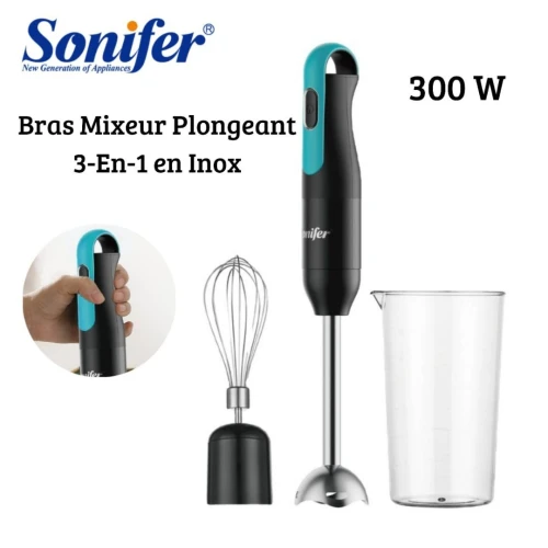 Bras Mixeur Plongeant Sonifer 3EN1 Inox 300W Avec Fouet Et Verre Doseur 700ml - خلاط يدوي