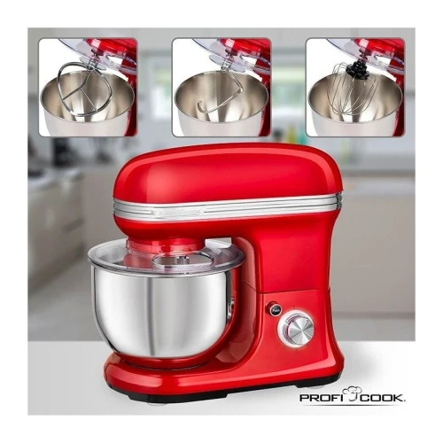 Robot Pétrin Proficook Multifonction 8 Vitesse 5L 3kg 1200W - Gris/Rouge