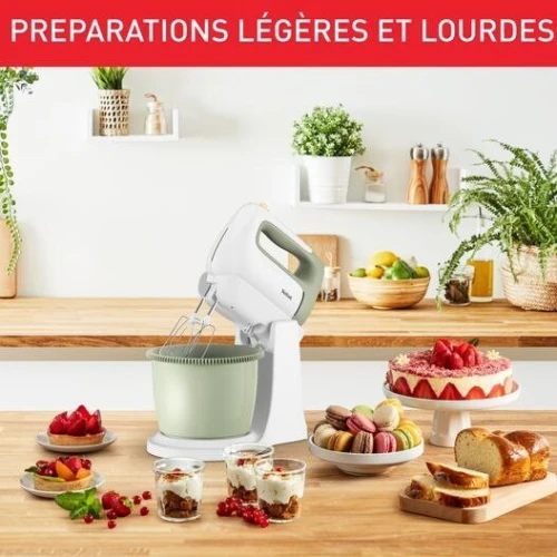 Batteur à main et avec Bol Tefal Cocoon 500W 2.5L - 5 Vitesses et Turbo - 2 fouets 2 crochets