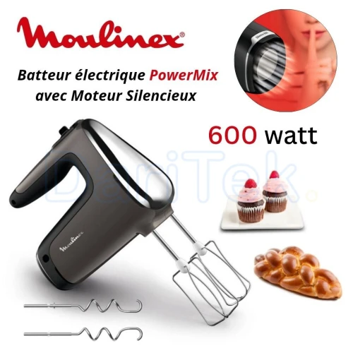 Batteur Électrique À Main 600W Moulinex PowerMix Silence avec Moteur silencieux - خلاط يدوي