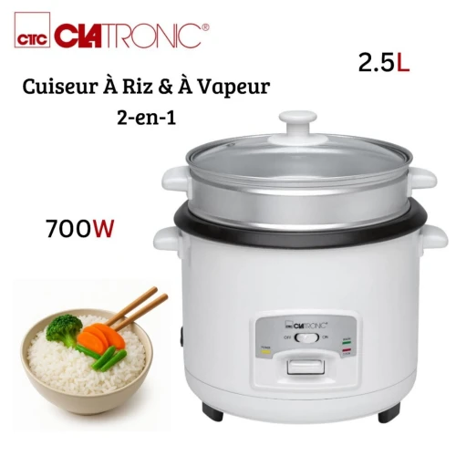 Cuiseur À Riz Et Vapeur Clatronic 2en1 2.5L 700W - Revêtement Anti-adhesif