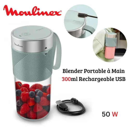 Blender Mixeur Portable Moulinex Lightmix 300mL 50W Sans Fil - Rechargeable USB
