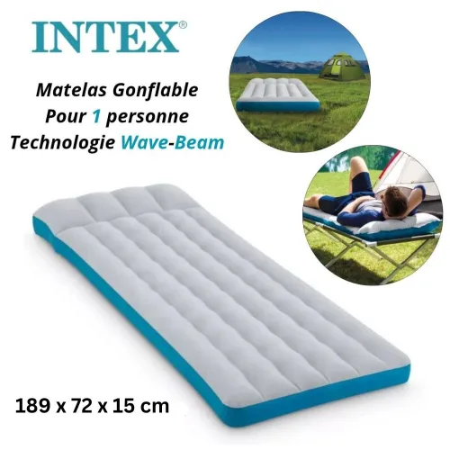 Matelas De Camping Gonflable 1 Place 189x72x15Cm Ultra Léger Wave Beam pour Camping et Plage - INTEX