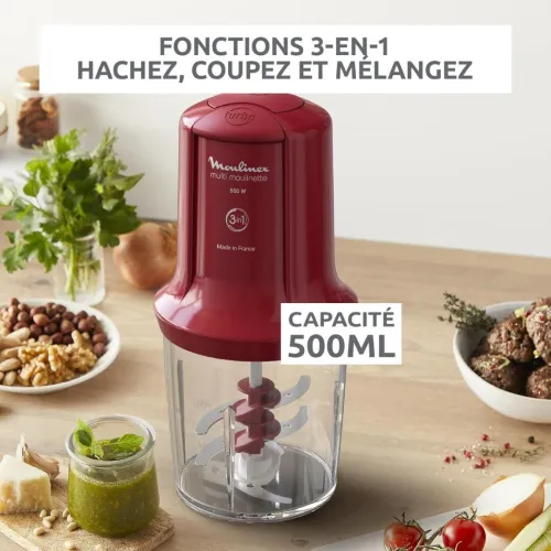Mini Hachoir Electrique Moulinex 3 En 1 - 500W 6 Lames 500 ML - Multi Moulinette Made in France
