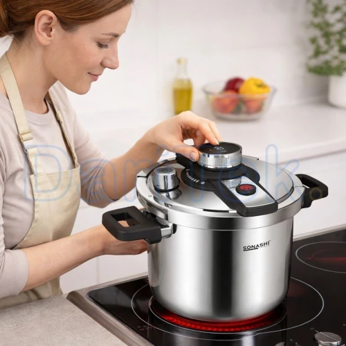 Cocotte Minute Autocuiseur Sonashi Inox 6 - 7 Litres avec Minuterie - Compatible Tous Feux - طنجرة ضغط