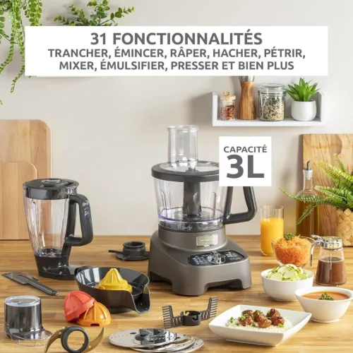 Robot Multifonction Culinaire De Cuisine 1000W 3L - 31 Fonctions 10 Accessoires Moulinex DoubleForce
