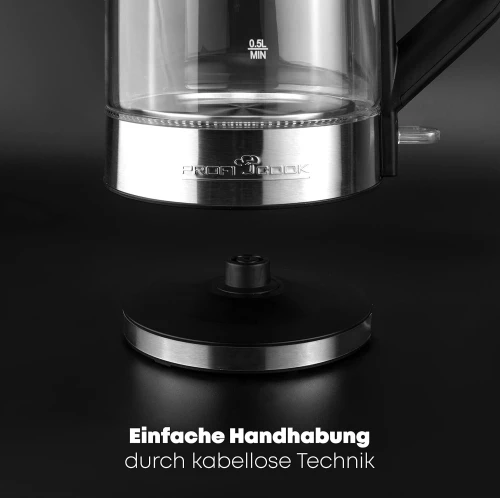 Bouilloire Électrique Proficook 1.7L 2200W En Verre - Éclairage LED indicateur De Température 