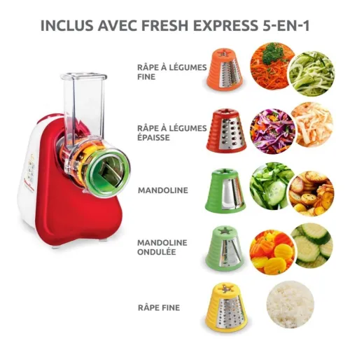 Hachoir Découpe Légumes Électrique Moulinex 5En1 200W 5 Cônes Fresh Express - Fabriqué En France