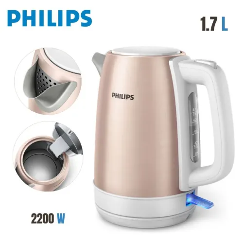Bouilloire Électrique Philips Sans Fil 1.7L 2200W Inox avec Fenêtre Niveau d'Eau - Rose Gold