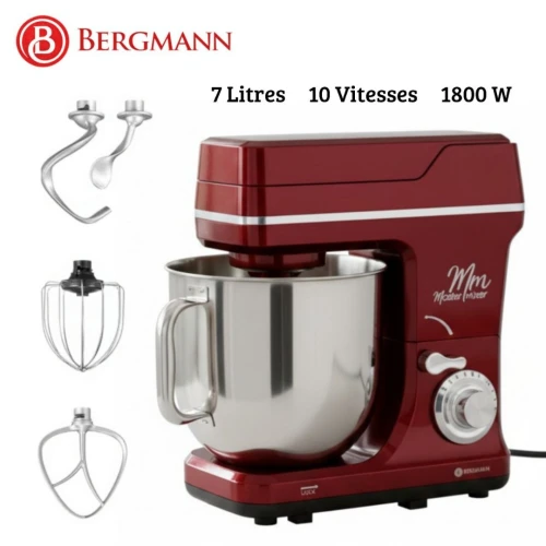 Bergmann Robot Pétrin Pâtissier Double Crochet 7L 1800W 10 Vitesses - Master Mixer - عجانة