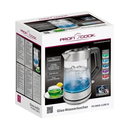 Bouilloire Électrique Proficook 1.7L 2200W En Verre - Éclairage LED indicateur De Température 