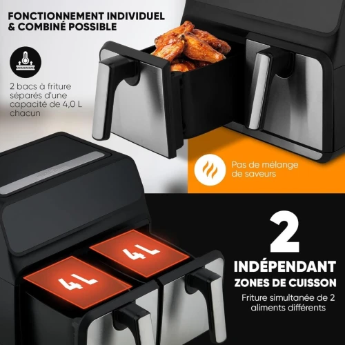 Friteuse Air Fryer sans huile 8L 2200W Double Tiroirs Avec Minuterie Proficook - مقلاة هوائية