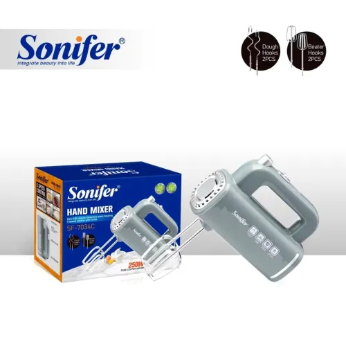 Batteur Électrique À Main Sonifer 250W 5 Vitesses - Fouets Et Crochets Plaqués en Fer - خلاط يدوي