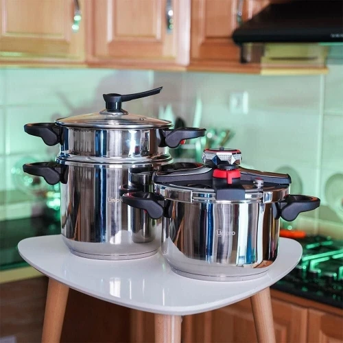 UniPro Cocotte Minute Autocuiseur 7 + 5 Litres 11 Pièces Inox Avec Minuterie - Compatible Tous Feux