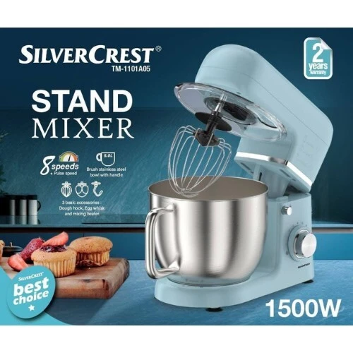 Robot Pétrin Multifonctions 1500W 5L 8 Vitesses SilverCrest - عجانة