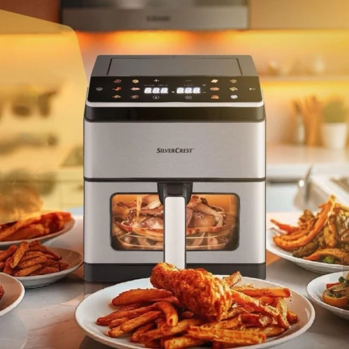 Friteuse Airfryer SilverCrest Double Résistances à air 8L 2000W Tactile avec Fenêtre 12 Programmes