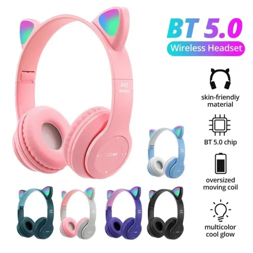 Casque Bluetooth sans fil avec oreilles de chat LED clignotantes P47M